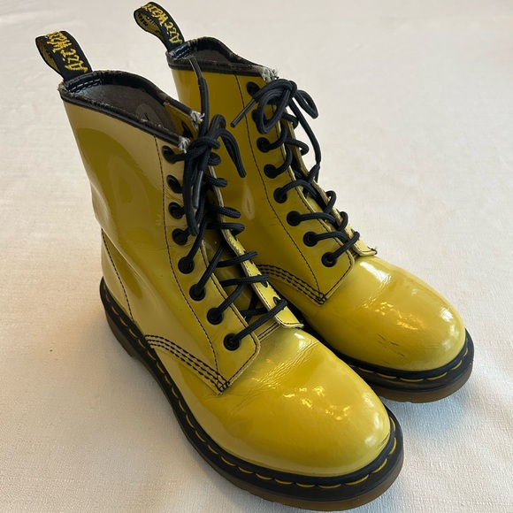 Vintage 1990’s Dr Martens Women’s Smooth Yellow Lace Up Boots - Picture 13 of 16